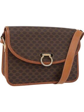 CELINE Macadam Canvas Shoulder Bag PVC Leather Brown Gold